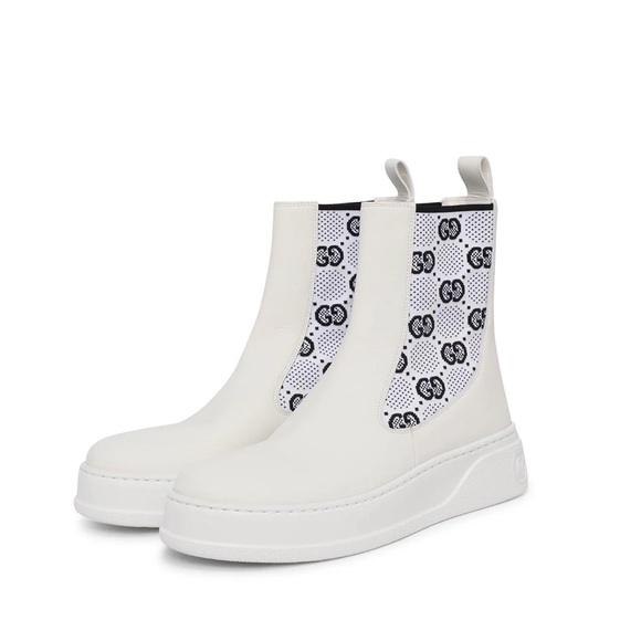 🆕 Gucci Dali Soft Calfskin Technical Jersey Knit GG Monogram Ankle Boots